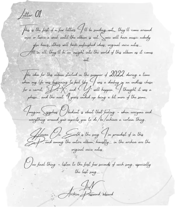 One of IkeN's handwritten album letters, blurred
